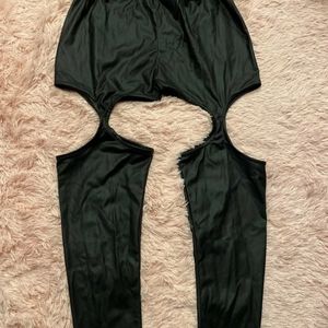 Black cut out pleather pants cosplay costume